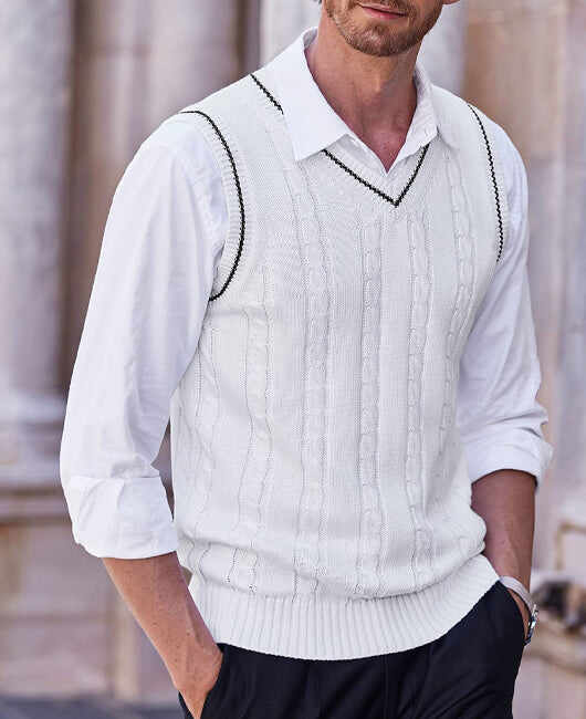 Contrast Binding Cable Knitted Sweater Vest