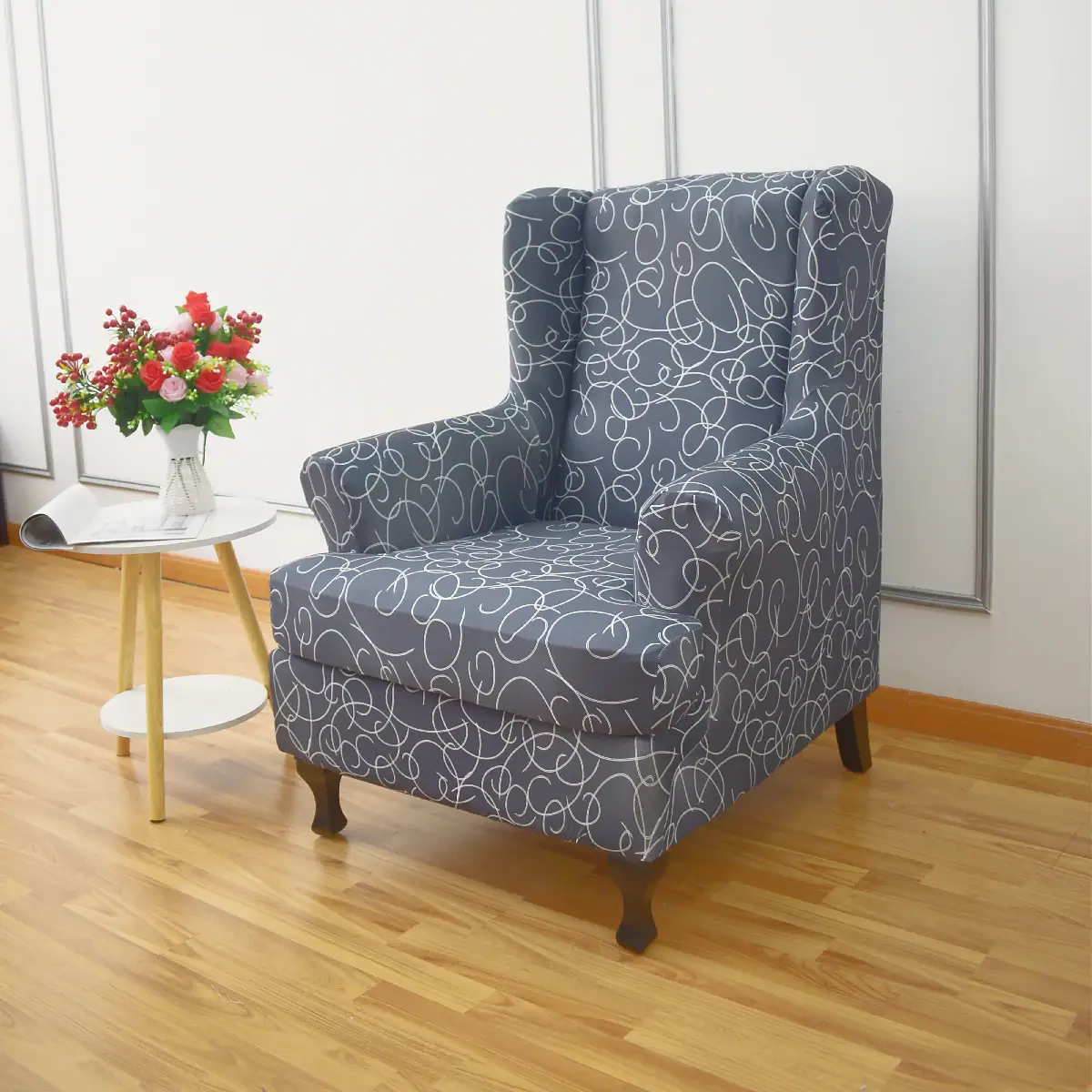 Stretch Wingback Chair Cover Boho/Flower Pattern