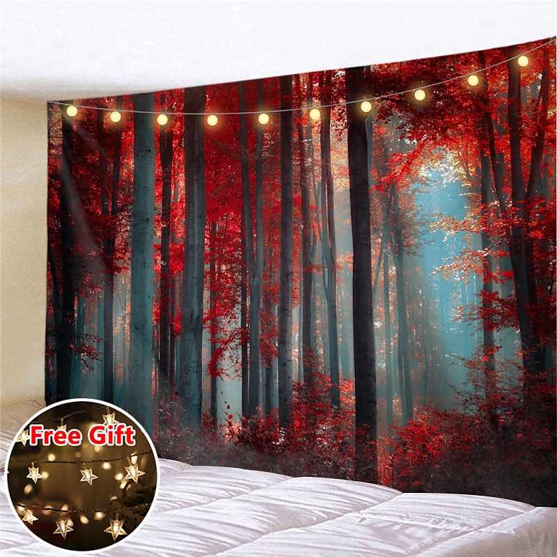 Landscape LED Lights Wall Tapestry Art Decor Forest Print