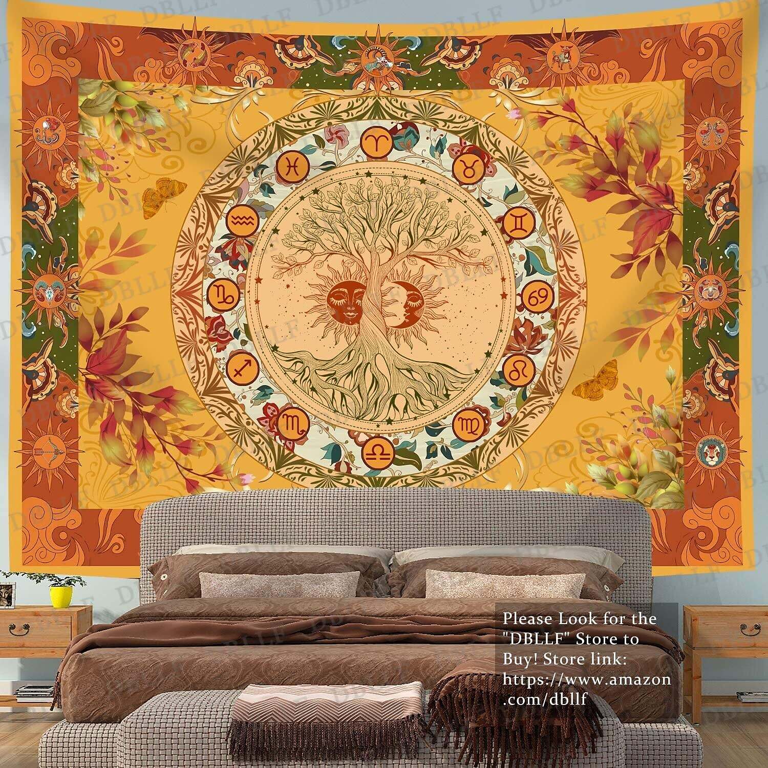 Tarot Divination Tree Tapestry Zodiac Astrology Signs Boho Celestial