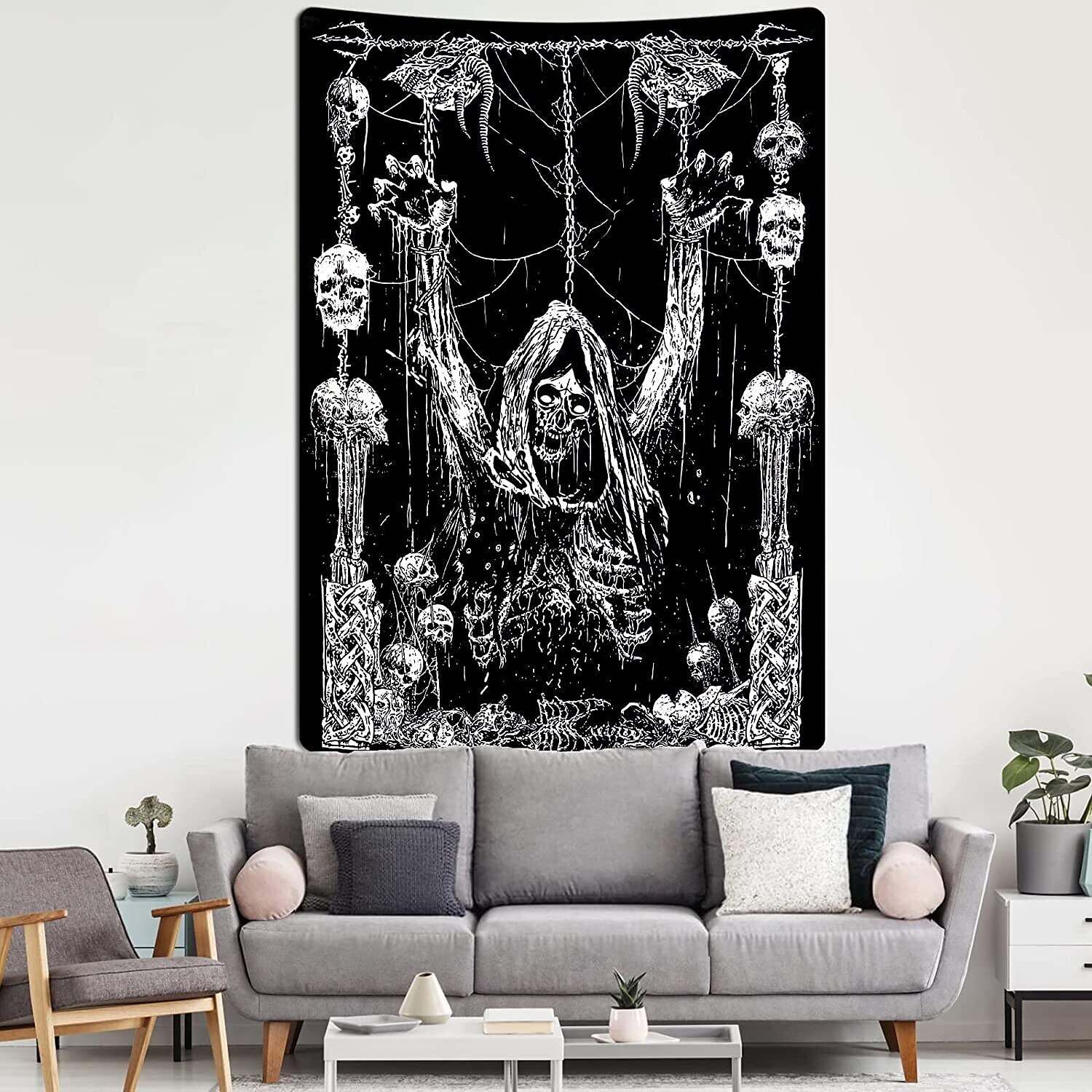 Trippy Skulls Wall Tapestry Art Decor Prisoner Spider Net