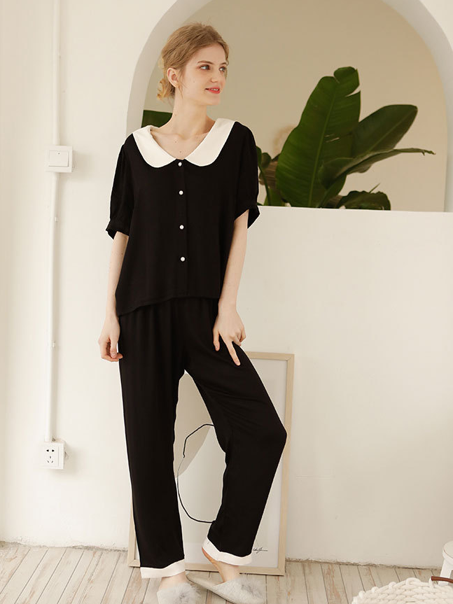 V Neck Simple Regular Fit Short Sleeve Pajama Set