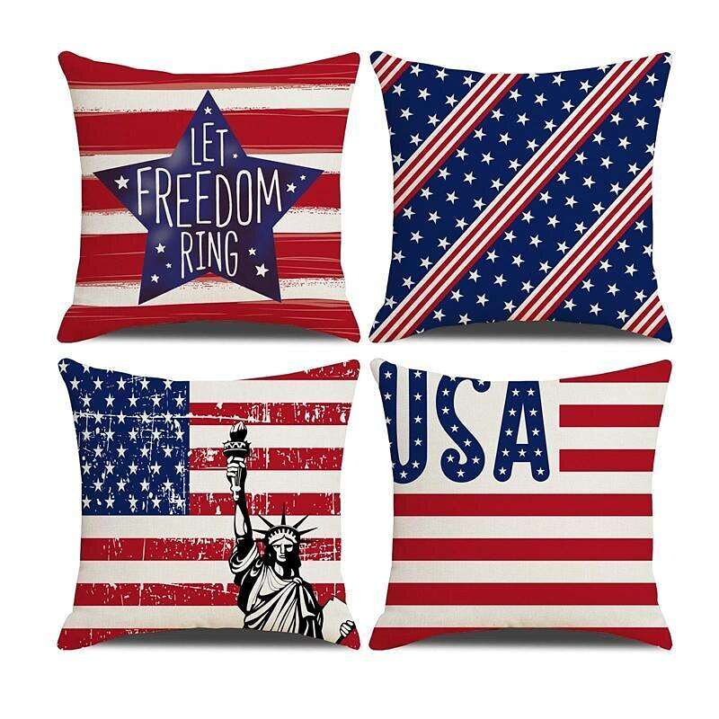 Independence Day Double Side Pillow Cover 4PC Soft Decorative Square Cushion Case Pillowcase for Bedroom Livingroom Sofa Couch Chair