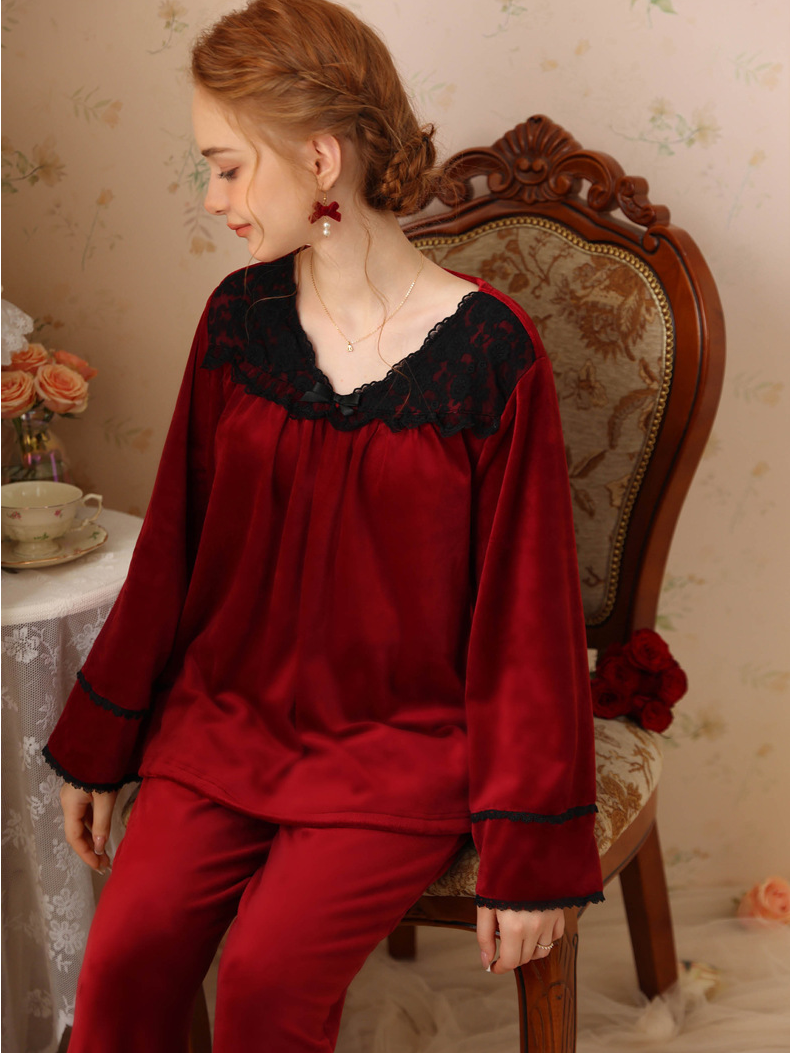 Loose Elegant V Neck Pajama Long Sleeve Set