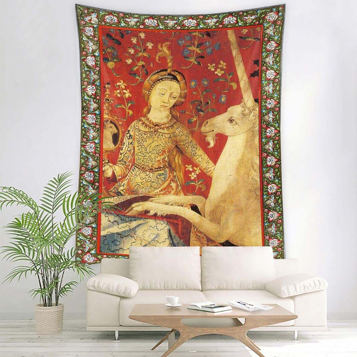 Lady Unicorn Large Wall Tapestry Art Decor