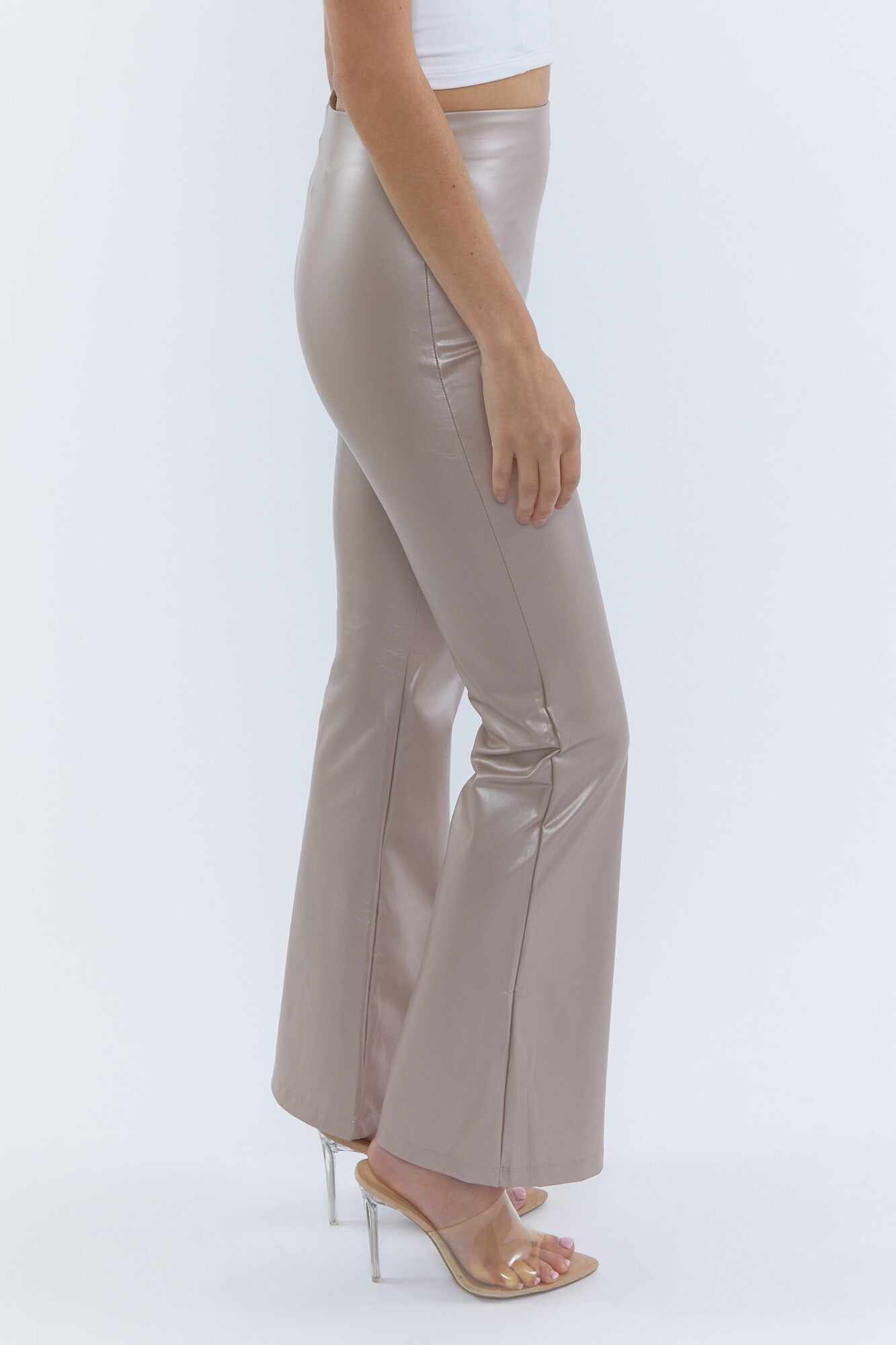 Women Apparel | Faux-Leather Flare Leggings Taupe Forever21 - UB11709