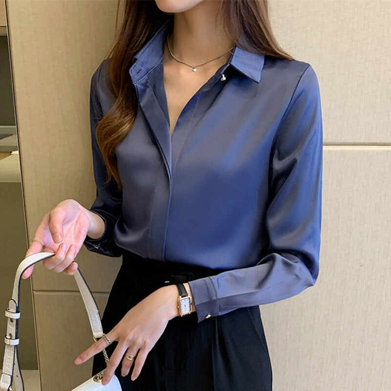 SILK SHIRTS WOMEN WHITE SHIRT WOMEN LONG SLEEVE SHIRTS BLOUSE