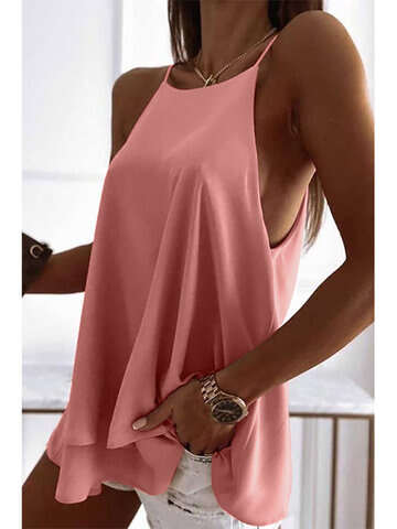 Women Tank Tops & Camis | Tiered Hem Solid Spaghetti Strap Cami For Women - DP82591