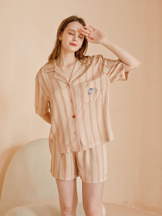 Shawl Collar Sexy Loose Short Sleeve Pajama Set