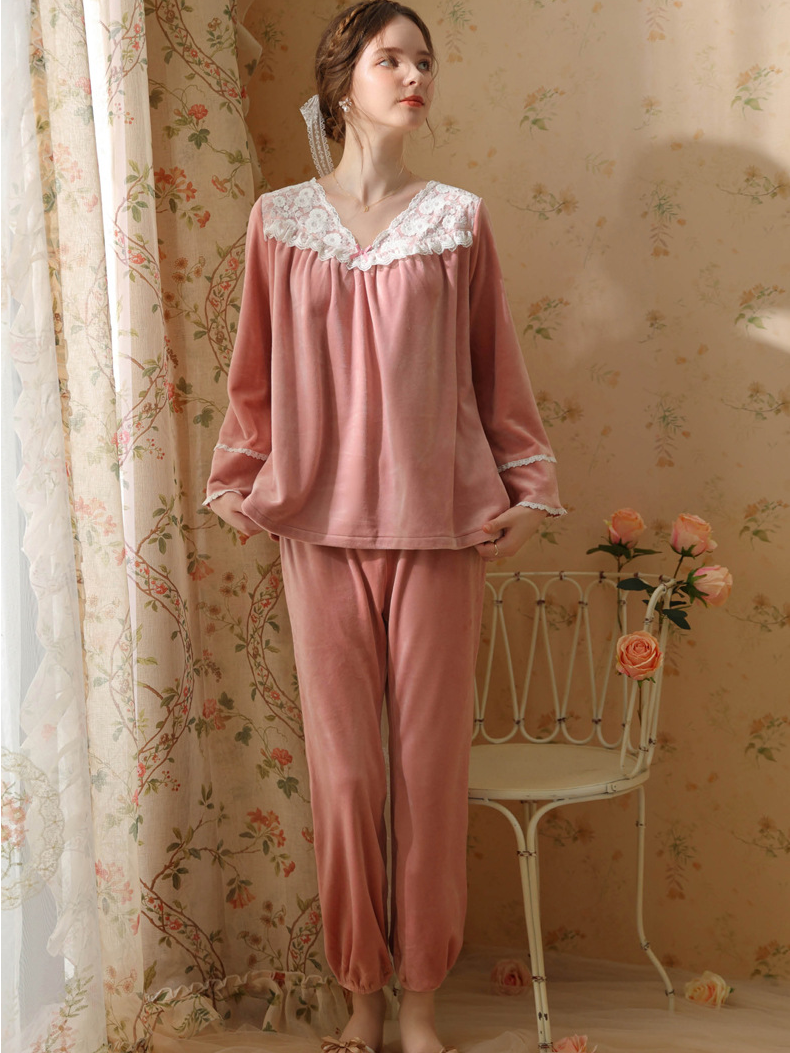 Loose Elegant V Neck Pajama Long Sleeve Set