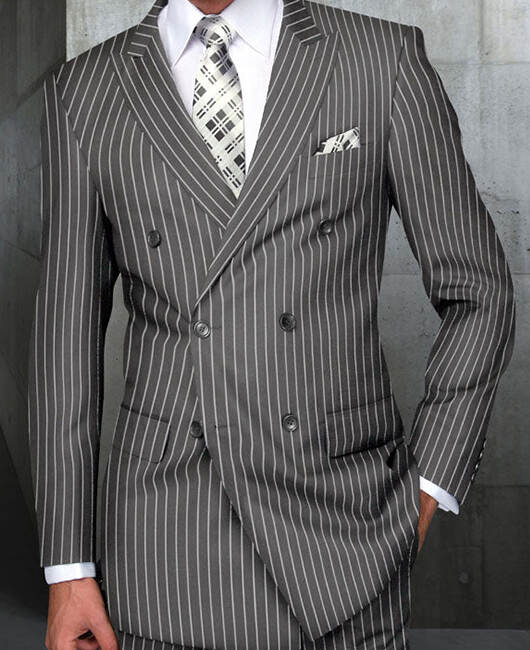 Business Striped Print Lapel Collar Double Breasted Slim Fit Blazer & Pants 2Pcs Set