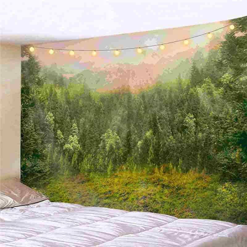 Landscape LED Lights Wall Tapestry Art Decor Forest Tree Print