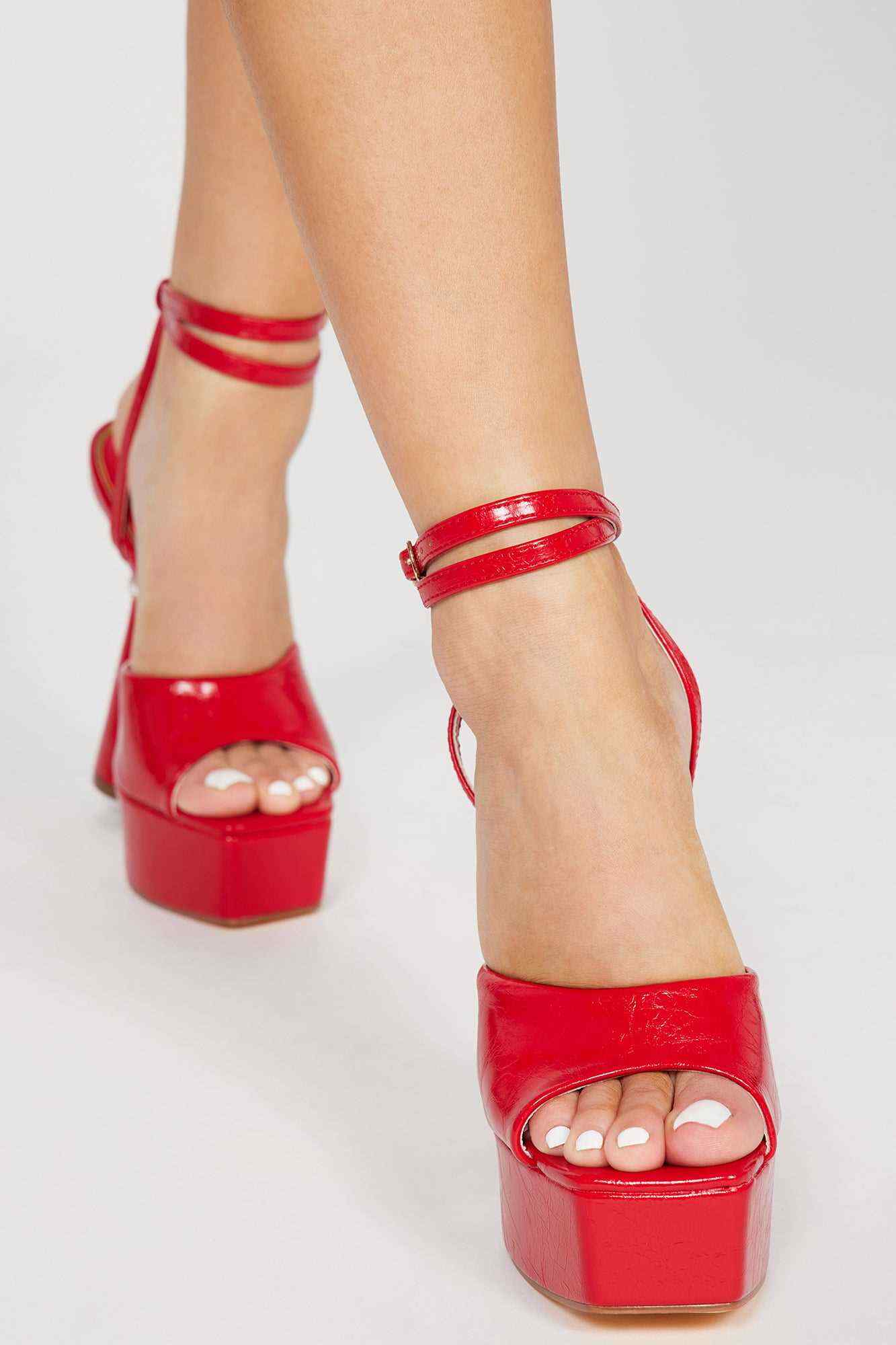 Deep Down Strappy Heeled Sandals   Red