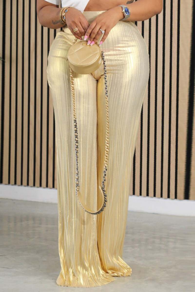 Gold Casual Solid Basic Regular High Waist Conventional Solid Color Trousers