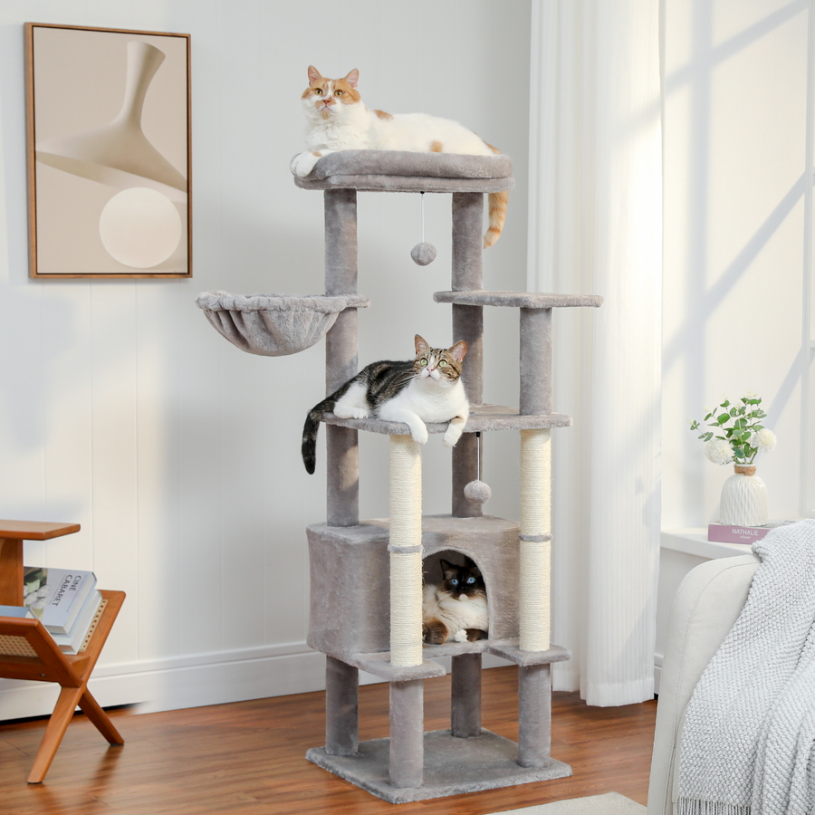 55 inch plush sisal grab pole indoor cat tree