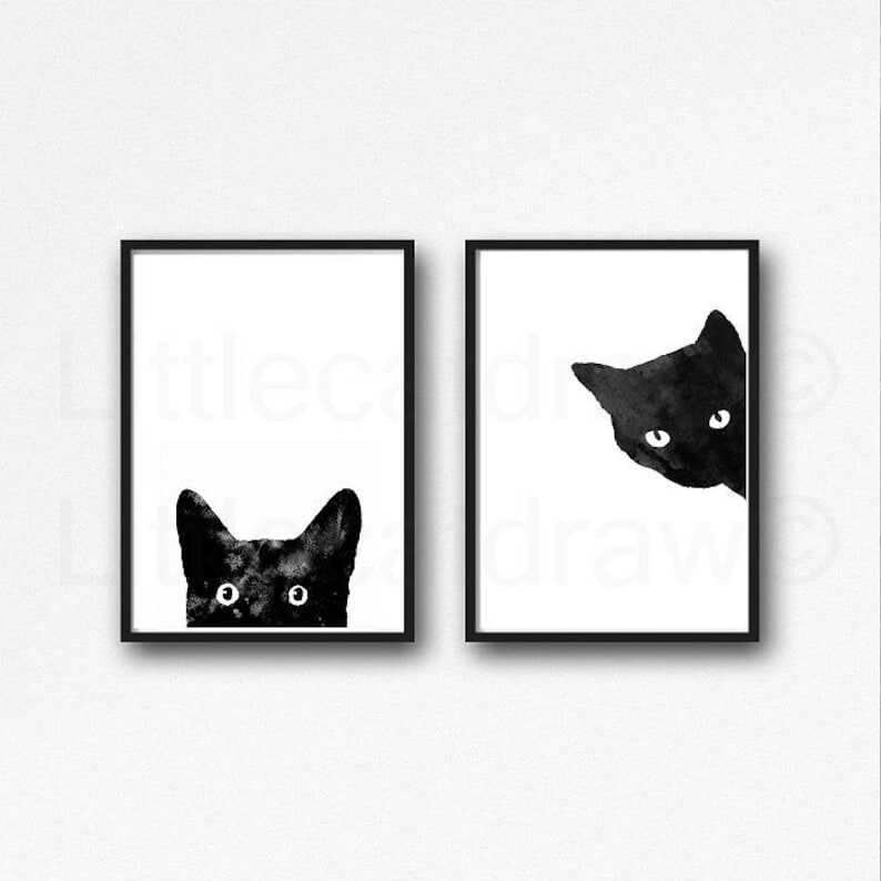 Black Cat Print Painting Print Cat Lover Gift Cat Decor Cat Art Decor Wall Art Home Decor Cat Lover Gift Unframed Select Your Print