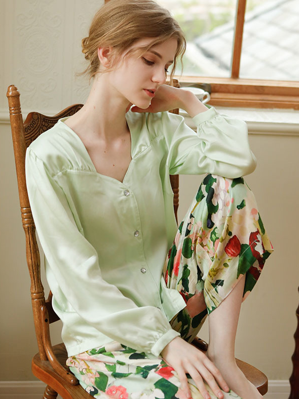 Regular Fit Others Floral Elegant Long Sleeve Pajama Set