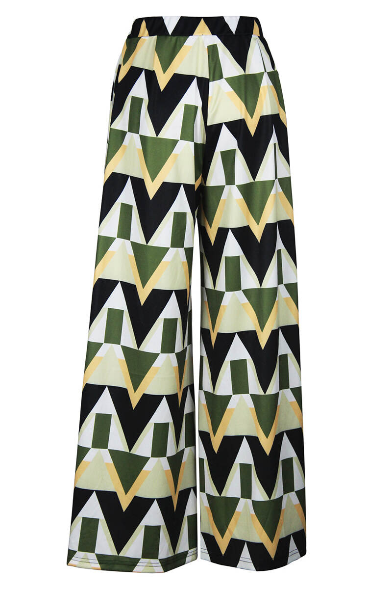 Green Casual Print Patchwork Straight High Waist Straight Full Print Bottoms