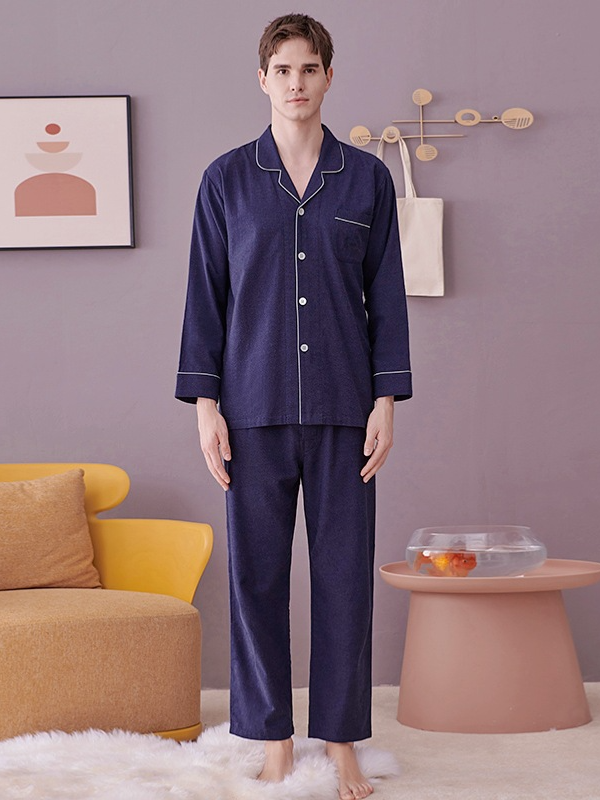 Cotton Vintage Regular Fit Plain Long Sleeve Couple Pajama Set