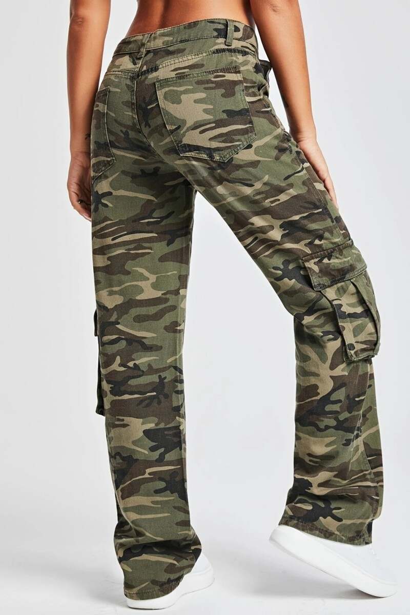 Army Green Casual Camouflage Print Patchwork Mid Waist Denim Jeans