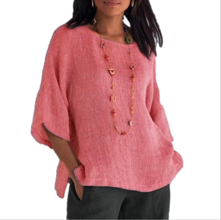 Crewneck cotton linen women's shirt.