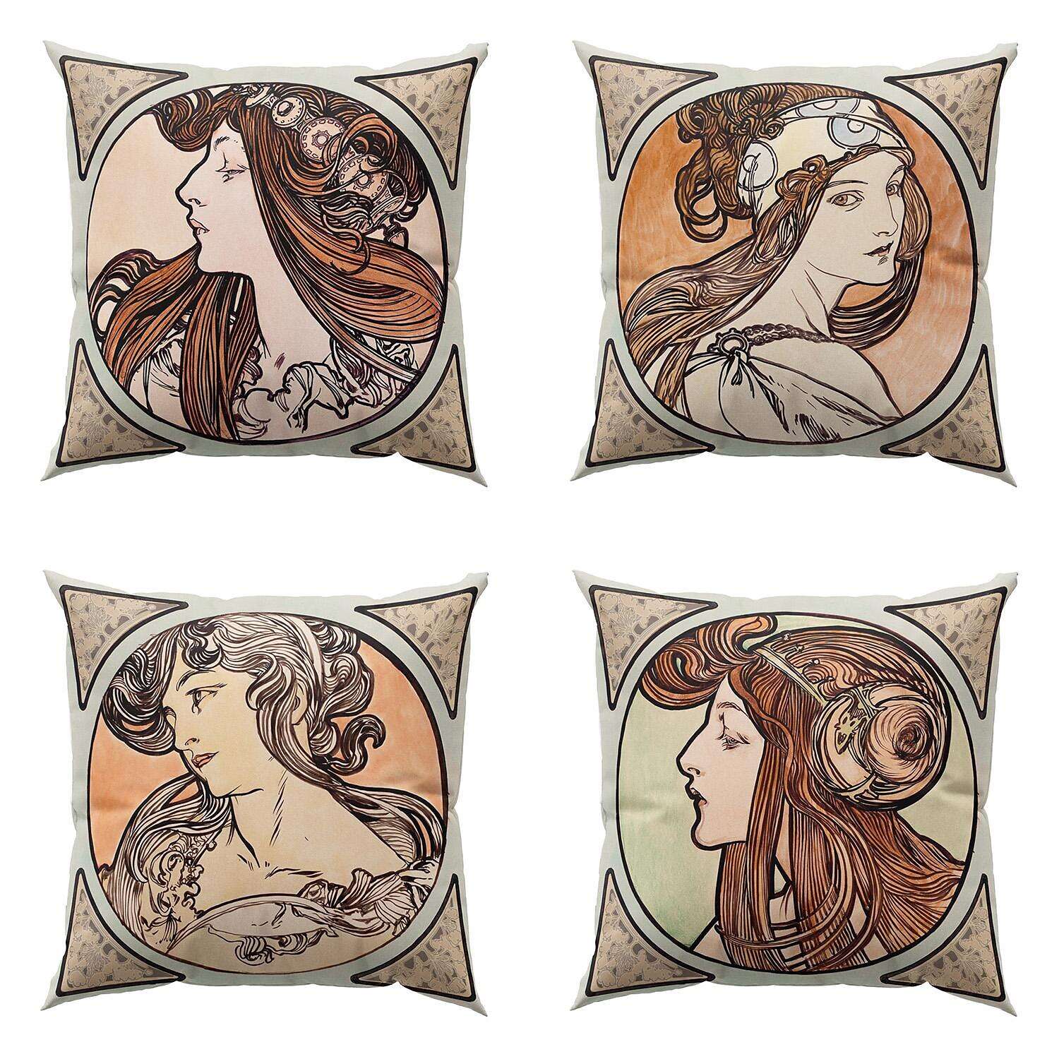 Art Nouveau Double Side Pillow Cover 4PC