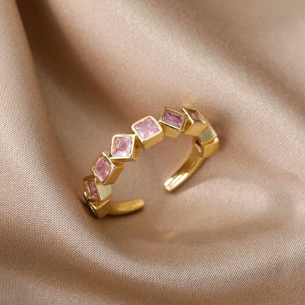 Colorful Cube Zircon Rings for Women Romantic Stainless Steel Finger Ring 2022 Trend Koeran Fashion Couple Jewerly anillos mujer