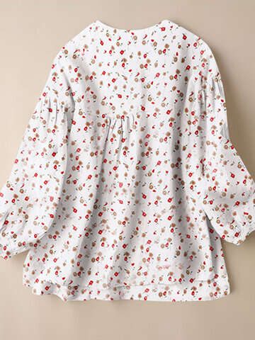 Women Blouses & Shirts | Allover Floral Print Button Long Sleeve Stand Collar Blouse - KG53914