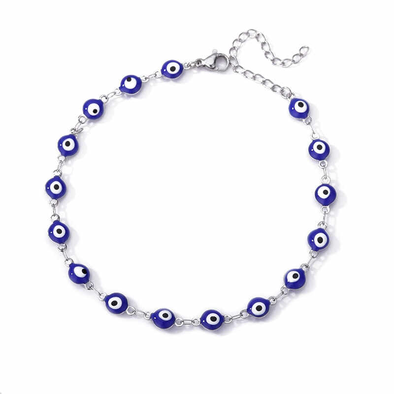 Stainless Steel Evil Eye Anklets For Women Enamel Round Leg Chain Blue Evil Eye Anklets Bracelet Summer Beach Foot Jewelry Gift