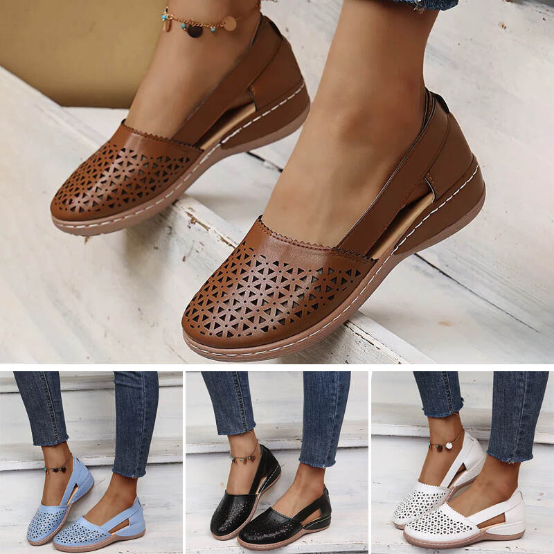 Women Wedges Orthopedic Hollow Out PU Summer Vintage Sandals