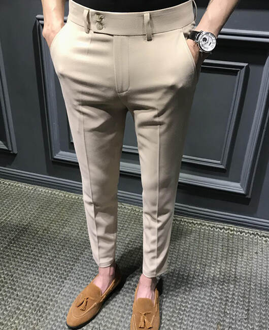Elegant Solid Color Straight Pocket Slim Fit Pencil Pants