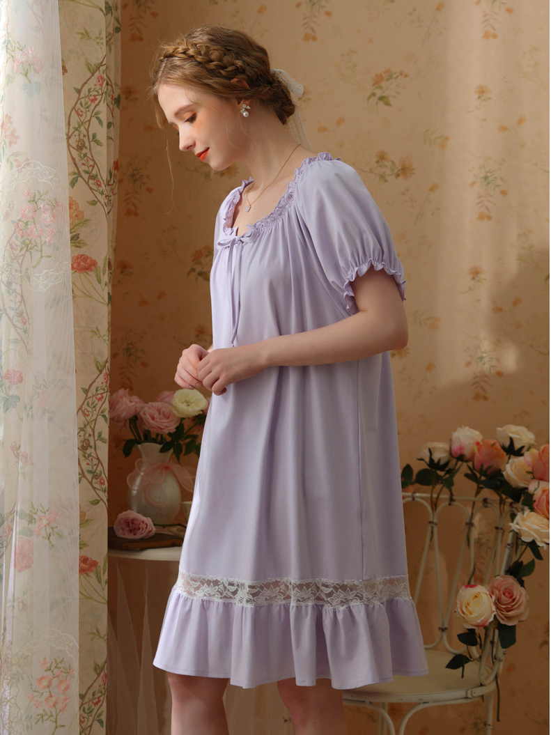 Crew Neck Lace Loose Party Nightdress