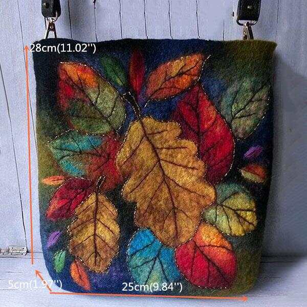 Women Colorful Leaf DIY Lamb Hair Bag Crossbody Bag