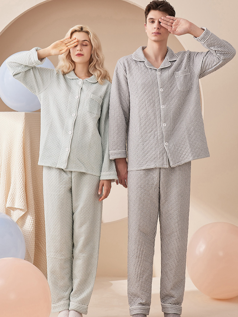 Casual Cotton Plaid Regular Fit Matching Couple Pajama Set