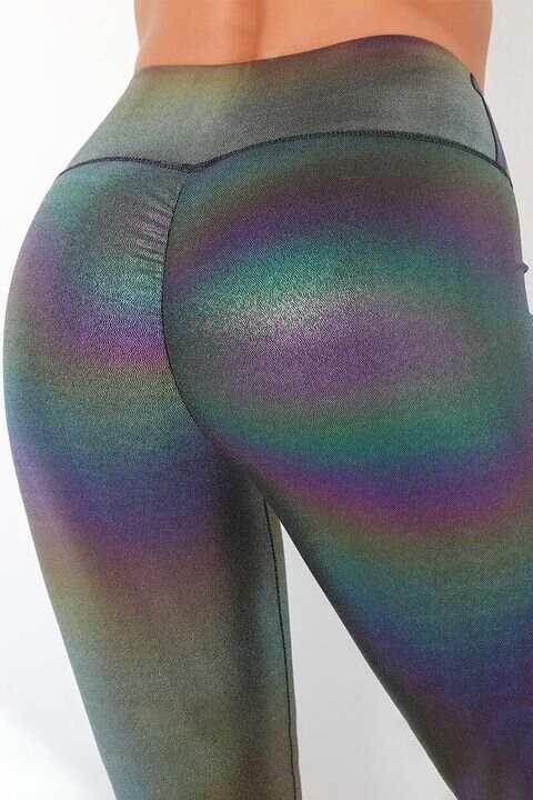 Holographic Metallic Ruched Butt Sports Leggings