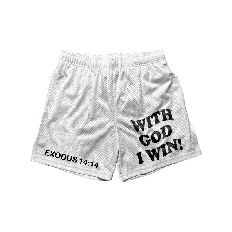 With God I Win Print Shorts