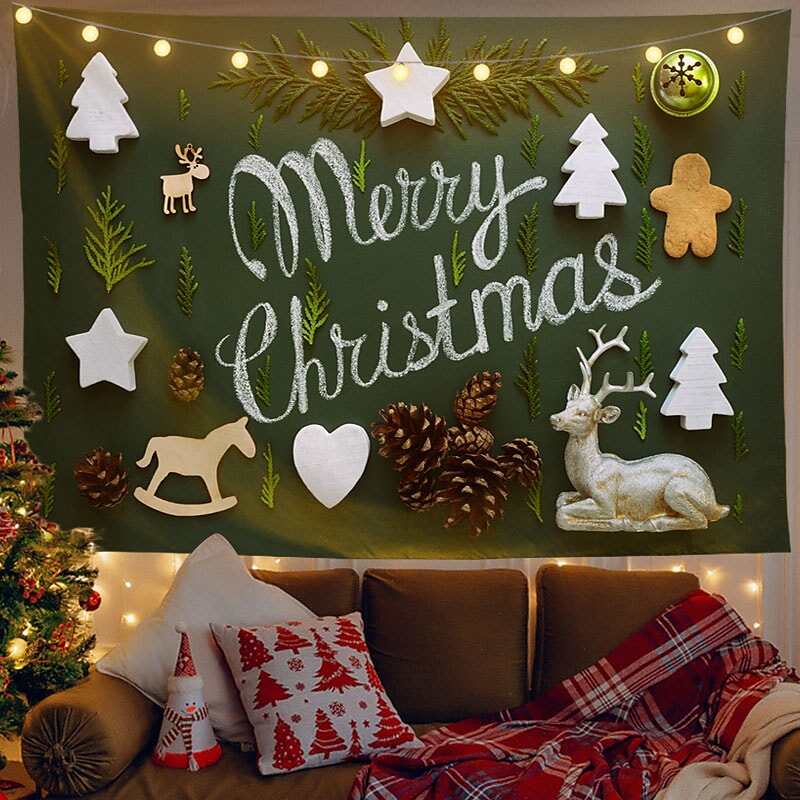 Christmas Decor LED Lights Wall Tapestry Merry Christmas Print