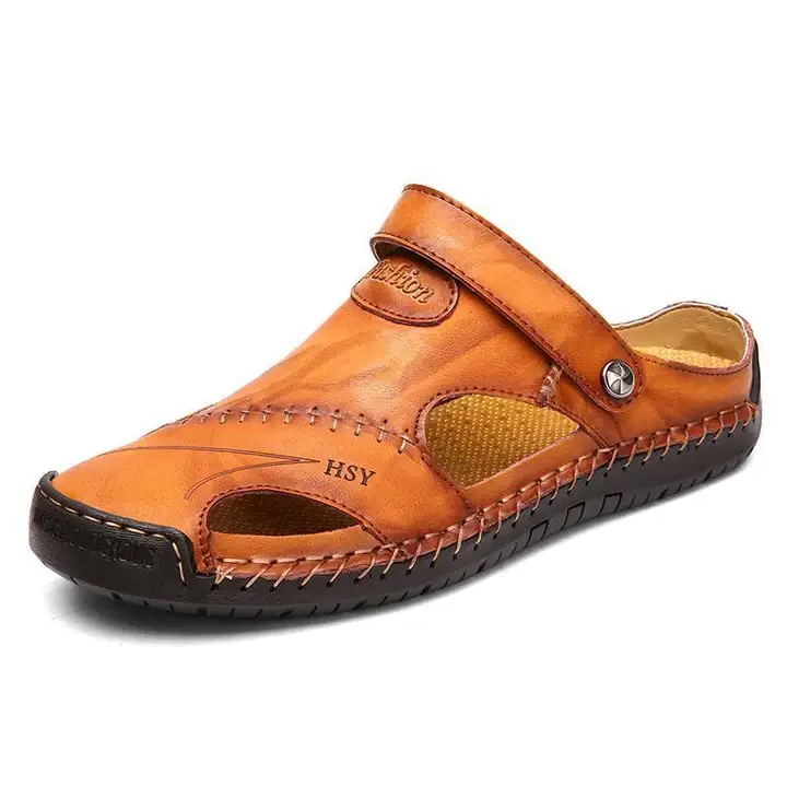 Men's Hand Stitching Soft Outdoor Closed Toe Leather Sandals