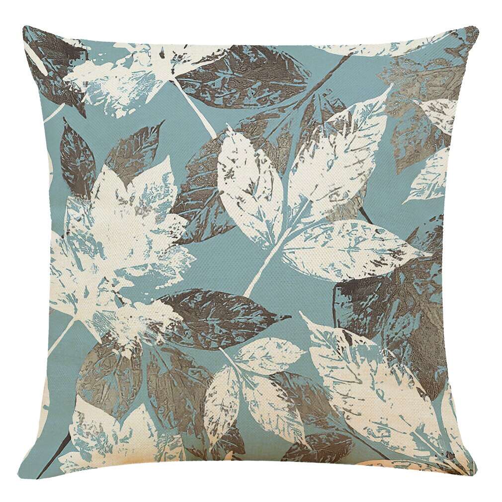 Double Side Leaves Pillow Cover 4PC Blue White Pattern Soft Decorative Square Cushion Case Pillowcase for Bedroom Livingroom Sofa Couch Chair Superior Quality Machine Washable