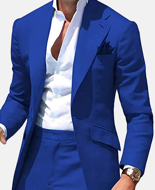 HiBoyz_Elegant Solid Color Notch Lapel Slim Fit One Button Blazer & Pants 2Pcs Set