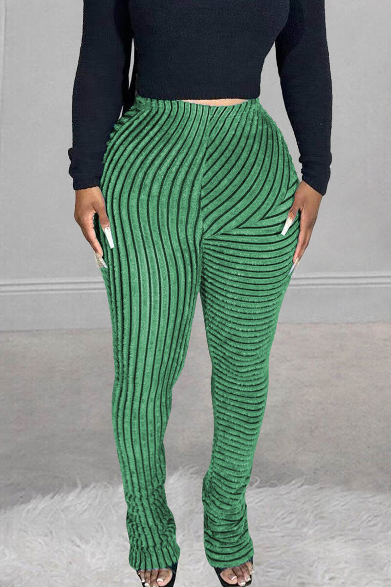 Blue Street Striped Patchwork Regular Mid Waist Patchwork Bottoms