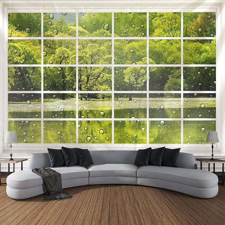 Natural Window Forest Scenery Tapestry Art Decoration