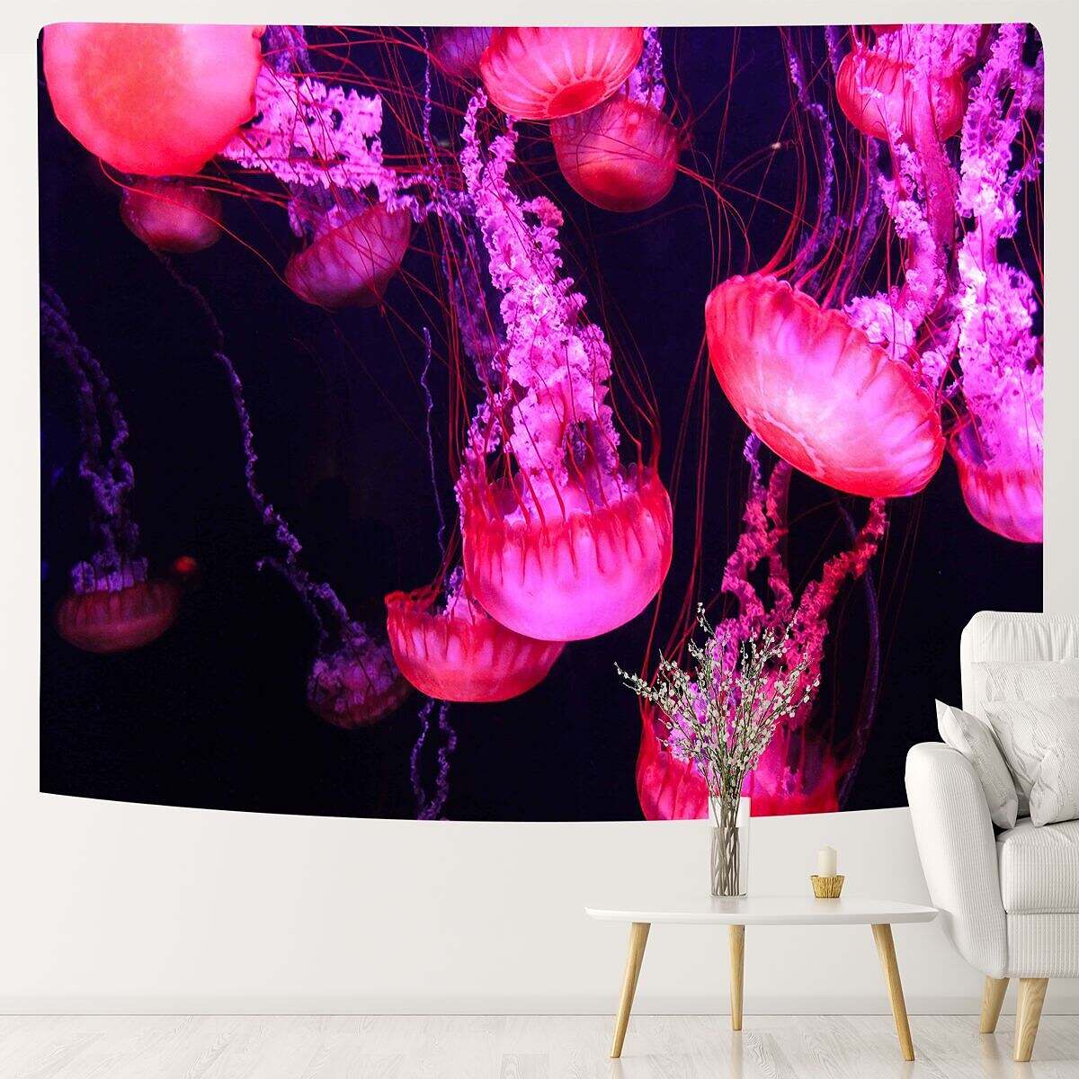 Black UV Light Jellyfish Psychedelic Tapestry