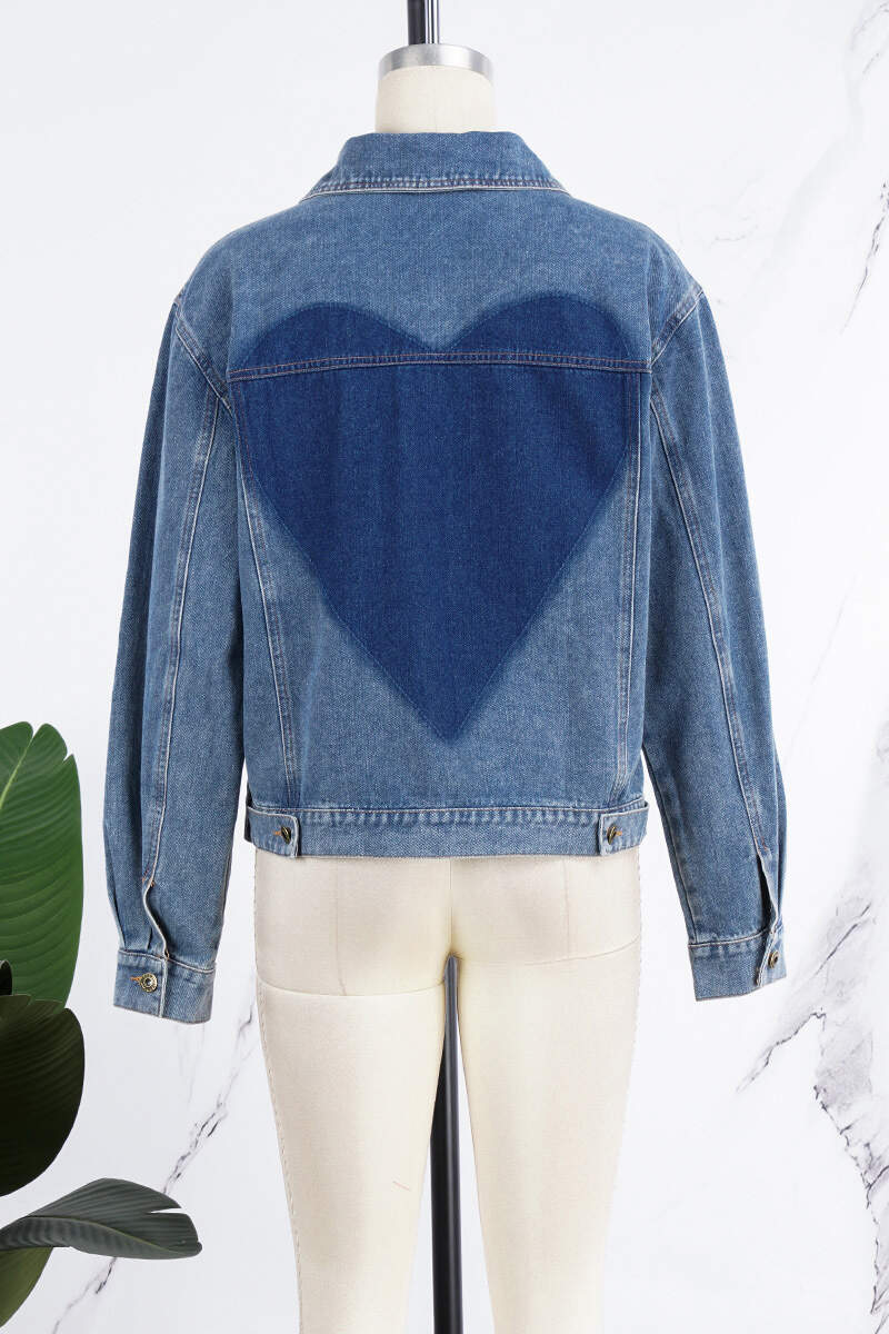 Blue Casual Color Lump Solid Hollowed Out Buttons Metal Accessories Decoration Turndown Collar Long Sleeve Regular Denim Jacket