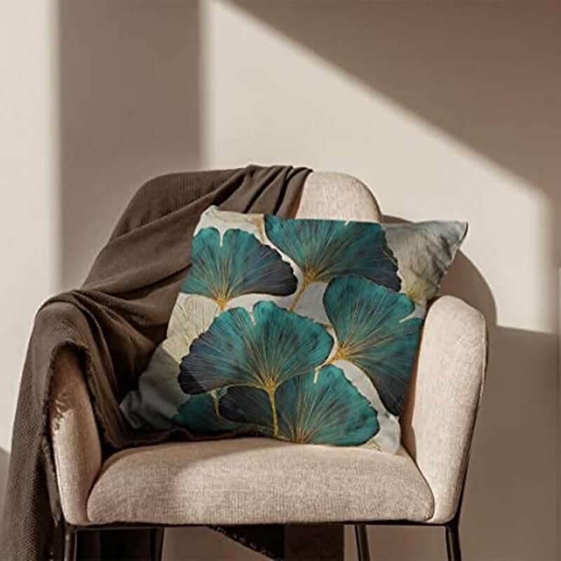 Set of 4 Throw Pillow Cases Open Branches and Loose Leaves Faux Linen Square Decorative Throw Pillow Cases Sofa Cushion Covers Outdoor Cushion for Sofa Couch Bed Chair Golden