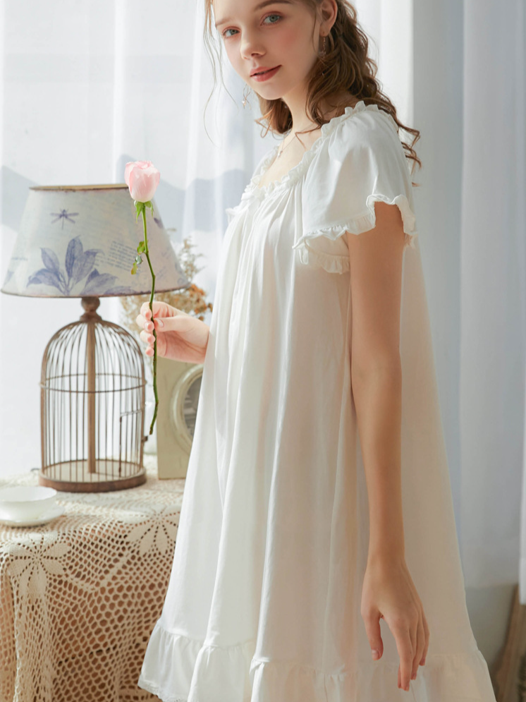 Simple Plain Cotton Floral Others Nightdress