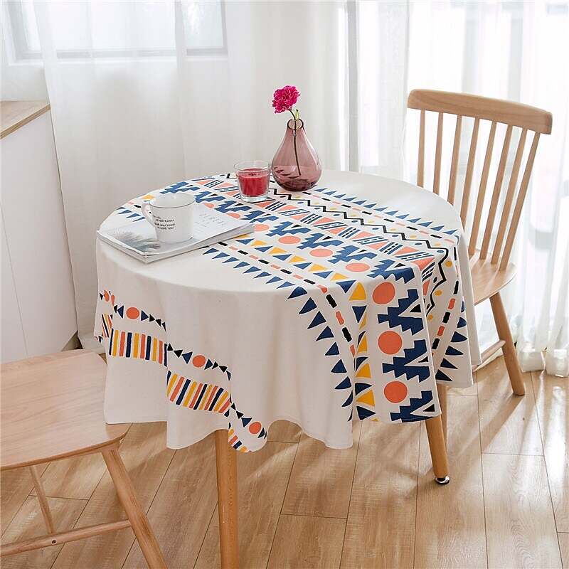 Boho Style Pastoral Tablecloth Round Table Cloth,Washable Table Cover