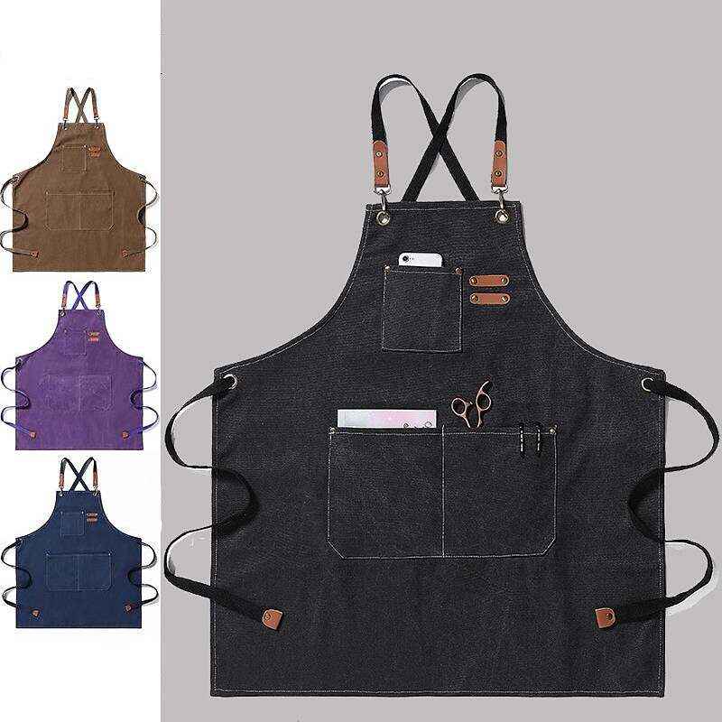 Chef Apron Black for Men Women with Pocket