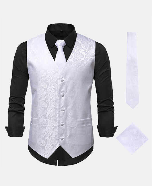 Glamorous Plain Jacquard Single Breasted Blazer Vest & Tie & Pocket Square 3Ps Set
