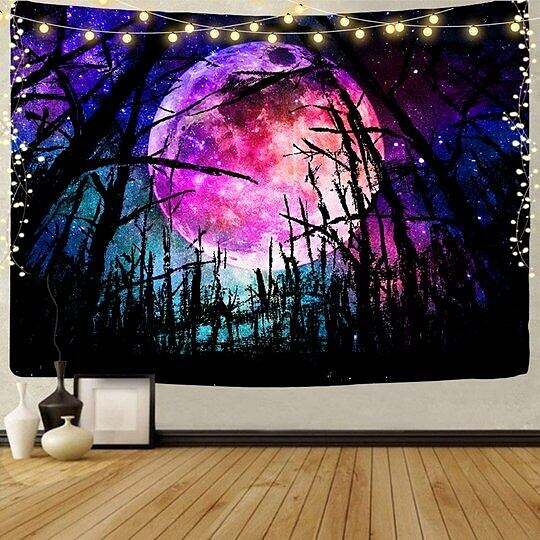 Landscape Blacklight UV Reactive Wall Tapestry Tree